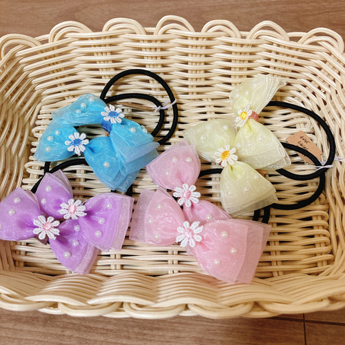 【T-377】ポニーテールリボン　キッズヘアゴム　キッズヘアリボン　ハンドメイド T-377】ポニーテールリボンキッズヘアゴムキッズヘアリボンハンドメイド