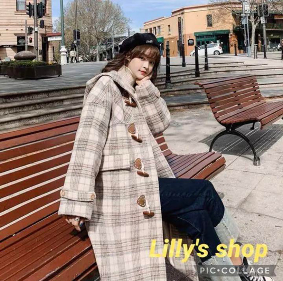 Lillys 秋冬コーデ❤️ダッフルコート レディース チェック柄
