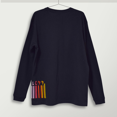 刺繍☆ロンT／虹色バーコード（BK）9.1oz Tシャツ 440design