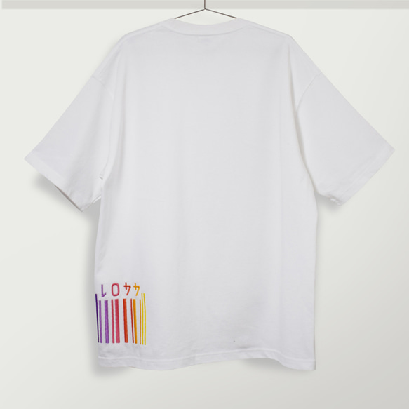 刺繍☆半袖Tシャツ／虹色バーコード（WH）9.1oz 4枚目の画像