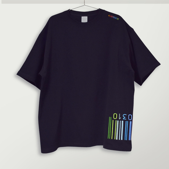 刺繍☆半袖Tシャツ／虹色バーコード（BK）9.1oz 3枚目の画像