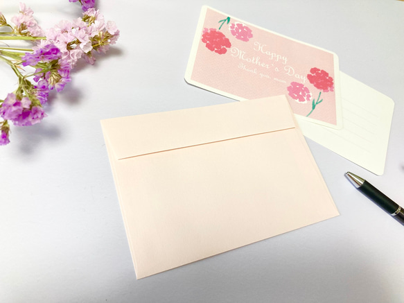 【母の日】メッセージカード・封筒付き・カーネーション・ピンク・送料無料・ポイント消費 5枚目の画像