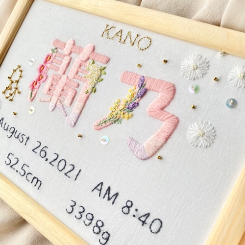 命名書 刺繍 A5サイズ 受注製作 ネームボード ベビーボード