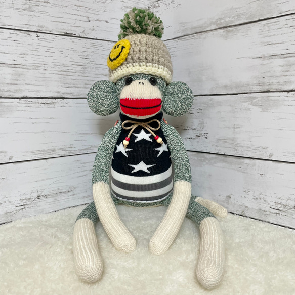 323【FR グリーン アメリカンボーイ】ソックモンキー ぬいぐるみ