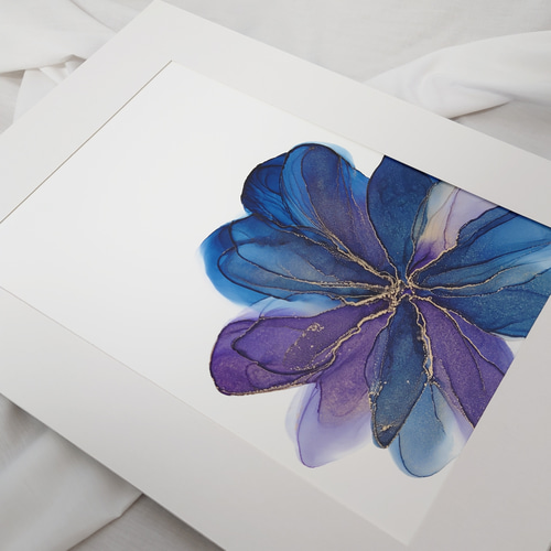 アルコールインクアート/フラワー/ブルーパープル【A4原画】 その他