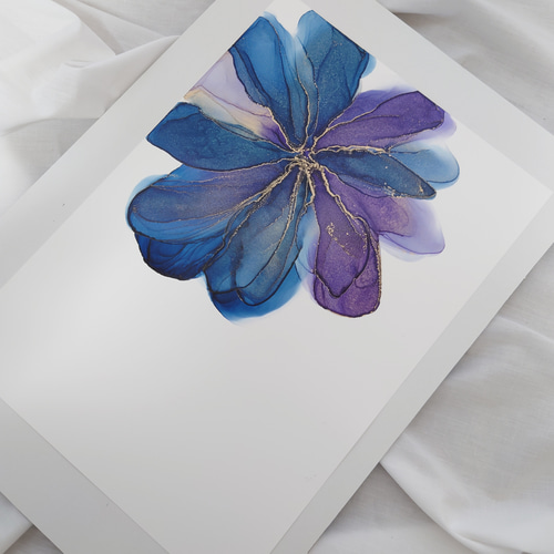 アルコールインクアート/フラワー/ブルーパープル【A4原画】 その他