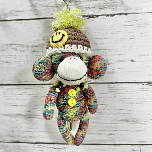 331【キーホルダー ブラックmix】ソックモンキー ぬいぐるみ kumaboo  