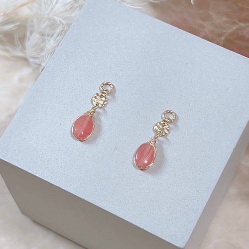 soleil-】14KGF インカローズ プレート ピアス・イヤリング チャーム