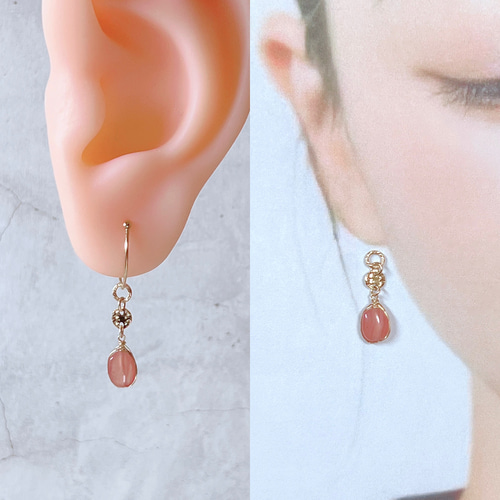 soleil-】14KGF インカローズ プレート ピアス・イヤリング チャーム