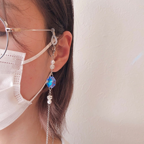 スワロフスキー《ミディアムサファイアオーロラ》✧本ロジウム マスク