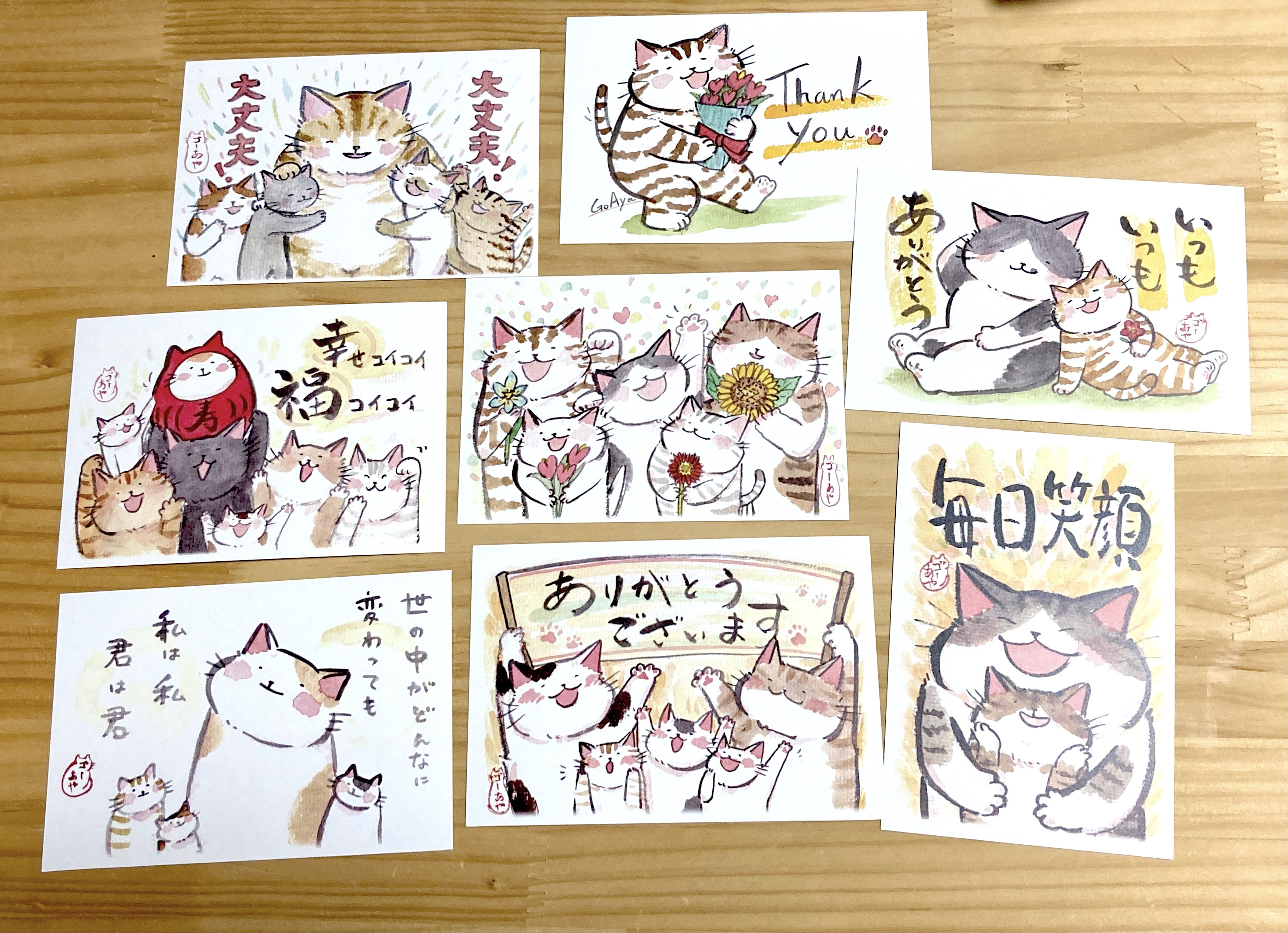 【感謝価格】 猫のポストカード：ありがとうセット：お得8枚セット ポスト ピンズ・ピンバッジ・缶バッジ