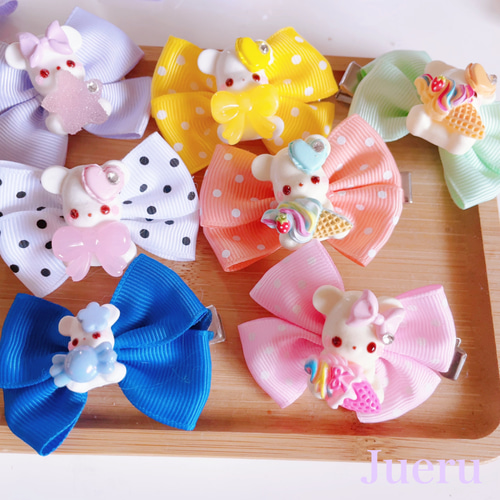 ハンドメイド☆キッズリボンヘアゴム☆紫☆大きめ☆うさぎ