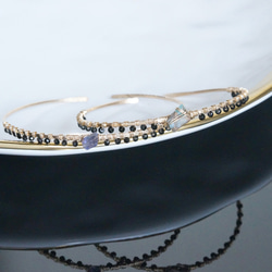 【14KGF】 Gemstone,Swarovski Ornament Hammered Cuff Bangle 8枚目の画像