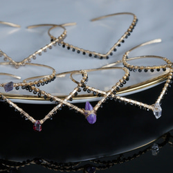 【14KGF】 Gemstone,Swarovski Ornament Hammered Cuff Bangle 3枚目の画像