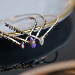 【14KGF】 Gemstone,Swarovski Ornament Hammered Cuff Bangle 4枚目の画像