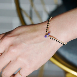 【14KGF】 Gemstone,Swarovski Ornament Hammered Cuff Bangle 13枚目の画像