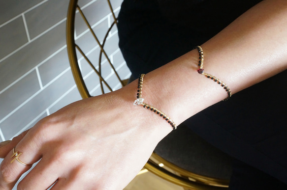 【14KGF】 Gemstone,Swarovski Ornament Hammered Cuff Bangle 14枚目の画像