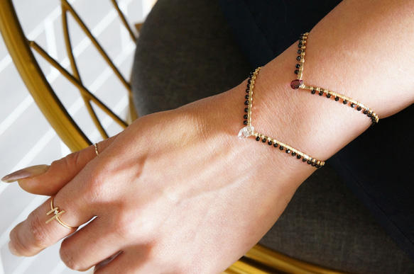 【14KGF】 Gemstone,Swarovski Ornament Hammered Cuff Bangle 15枚目の画像