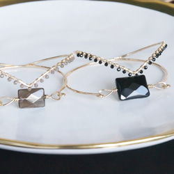 【14KGF】Gemstone Hammered Wire Bangle [Black Onyx/Smoky Quart 1枚目の画像