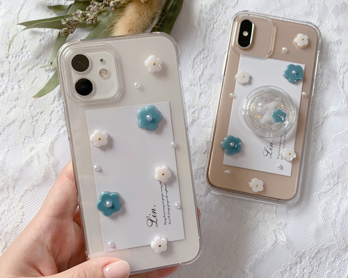 押し花 スマホグリップ❁✿  オーダーページ カラフルかすみ草のコットンブーケ✲*ﾟスマホケース 押し花