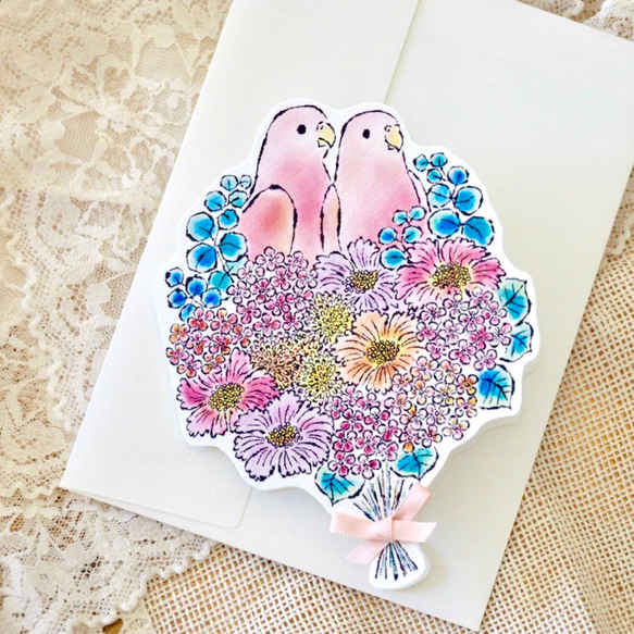 GREETING CARD コトリブーケ - アキクサインコ　2PC SET 1枚目の画像