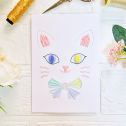 【糸付きキット】動画 猫２匹 バースデイカード お誕生日 メッセージカード ネコ 紙刺繍キット 9枚目の画像
