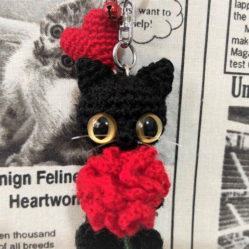 ボールチェーン キーホルダー ねこ カーネーション黒猫♡キーホルダー・ストラップ・ボールチェーン【母の
