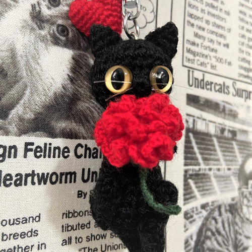 カーネーション黒猫♡キーホルダー・ストラップ・ボールチェーン【母の