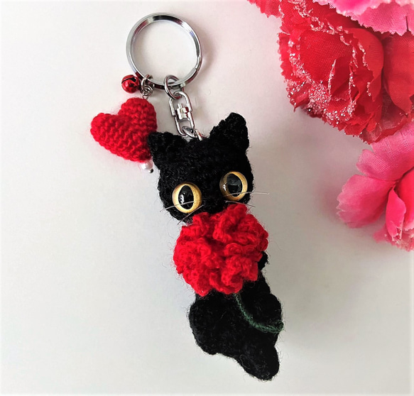 カーネーション黒猫♡キーホルダー・ストラップ・ボールチェーン