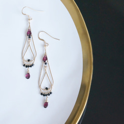 【14KGF】14KGF Double Teardrop Rhodolite Garnet Earrings 3枚目の画像