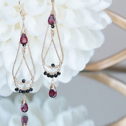 【14KGF】14KGF Double Teardrop Rhodolite Garnet Earrings 4枚目の画像