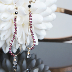 【14KGF】14KGF Garnet,Tourmalinated , Black Spinel Earrings 7枚目の画像