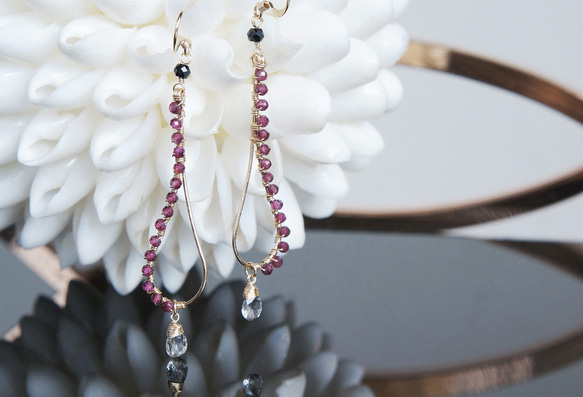 【14KGF】14KGF Garnet,Tourmalinated , Black Spinel Earrings 7枚目の画像