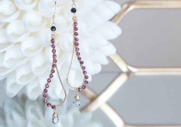 【14KGF】14KGF Garnet,Tourmalinated , Black Spinel Earrings 4枚目の画像