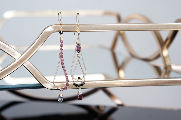 【14KGF】14KGF Garnet,Tourmalinated , Black Spinel Earrings 12枚目の画像