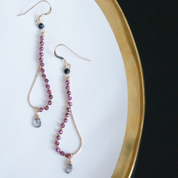 【14KGF】14KGF Garnet,Tourmalinated , Black Spinel Earrings 1枚目の画像