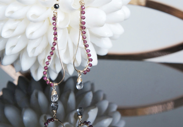 【14KGF】14KGF Garnet,Tourmalinated , Black Spinel Earrings 8枚目の画像