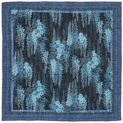 デジタル藍ふろしき～京の藤～　三巾　風呂敷　100㎝　綿麻素材 2枚目の画像