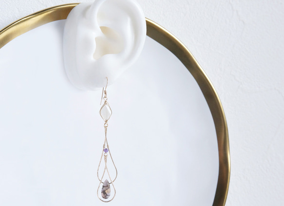 【14KGF】14KGF Double Teardrop,Moon Stone Earrings 11枚目の画像