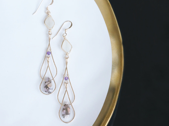 【14KGF】14KGF Double Teardrop,Moon Stone Earrings 8枚目の画像