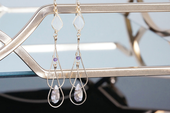 【14KGF】14KGF Double Teardrop,Moon Stone Earrings 3枚目の画像