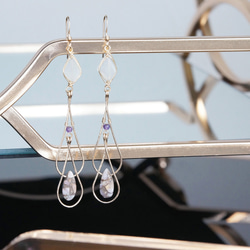 【14KGF】14KGF Double Teardrop,Moon Stone Earrings 2枚目の画像