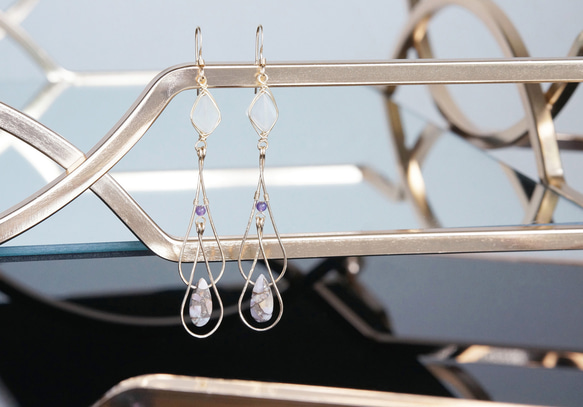 【14KGF】14KGF Double Teardrop,Moon Stone Earrings 2枚目の画像