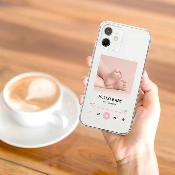 iPhone Android うちの子・赤ちゃんの写真で音楽プレーヤー風 選べるクリアスマホケース 名入れ無料 送料無料 6枚目の画像