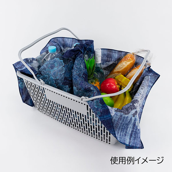 デジタル藍ふろしき～花遊び～　三巾　風呂敷　100㎝　綿麻素材 12枚目の画像