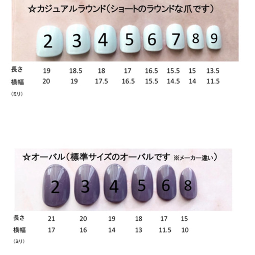 サイズ確認用ネイルチップ 2セット 種類多数あり ネイルチップ（つけ爪 