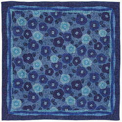 デジタル藍ふろしき～京椿～　三巾　風呂敷　100㎝　綿麻素材 2枚目の画像