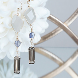 【14KGF】Grey Moon Stone,Iolite,Smoky Quartz Dangling Earrings 4枚目の画像