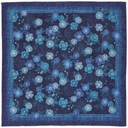 デジタル藍ふろしき～花椿～　三巾　風呂敷　100㎝　綿麻素材 2枚目の画像
