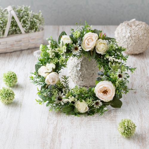 ホワイトローズのナチュラルリース リース Style of Grace 通販